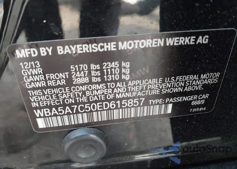 2014 BMW 528 xDrive из США, поврежденный, VIN WBA5A7C50ED615857